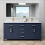 Wyndham Collection Beckett 72" Free Standing Double Basin Vanity Set with Cabinet and Cultured Marble Vanity Top Dark Blue / Carrara Cultured Marble Top / Brushed Gold Hardware