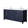Wyndham Collection Beckett 72" Free Standing Double Basin Vanity Set with Cabinet and Quartz Vanity Top Dark Blue / White Quartz Top / Brushed Nickel Hardware
