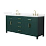 Wyndham Collection Beckett 72" Free Standing Double Basin Vanity Set with Cabinet and Quartz Vanity Top Green / White Quartz Top / Brushed Gold Hardware