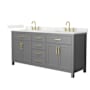 Wyndham Collection Beckett 72" Free Standing Double Basin Vanity Set with Cabinet and Quartz Vanity Top Dark Gray / Giotto Quartz Top / Brushed Gold Hardware