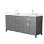 Wyndham Collection Beckett 72" Free Standing Double Basin Vanity Set with Cabinet and Quartz Vanity Top Dark Gray / White Quartz Top / Brushed Gold Hardware
