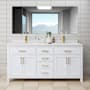 Wyndham Collection Beckett 72" Free Standing Double Basin Vanity Set with Cabinet and Cultured Marble Vanity Top White / Carrara Cultured Marble Top / Brushed Gold Hardware