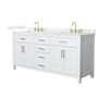 Wyndham Collection Beckett 72" Free Standing Double Basin Vanity Set with Cabinet and Quartz Vanity Top White / Giotto Quartz Top / Brushed Gold Hardware