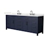 Wyndham Collection Beckett 84" Free Standing Double Basin Vanity Set with Cabinet and Quartz Vanity Top Dark Blue / Giotto Quartz Top / Matte Black Hardware