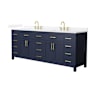 Wyndham Collection Beckett 84" Free Standing Double Basin Vanity Set with Cabinet and Quartz Vanity Top Dark Blue / White Quartz Top / Brushed Gold Hardware