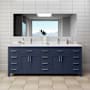 Wyndham Collection Beckett 84" Free Standing Double Basin Vanity Set with Cabinet and Cultured Marble Vanity Top Dark Blue / White Cultured Marble Top / Brushed Nickel Hardware