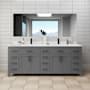 Wyndham Collection Beckett 84" Free Standing Double Basin Vanity Set with Cabinet and Cultured Marble Vanity Top Dark Gray / White Cultured Marble Top / Matte Black Hardware