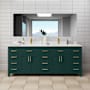 Wyndham Collection Beckett 84" Free Standing Double Basin Vanity Set with Cabinet and Cultured Marble Vanity Top Green / Carrara Cultured Marble Top / Brushed Gold Hardware