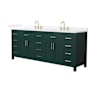 Wyndham Collection Beckett 84" Free Standing Double Basin Vanity Set with Cabinet and Quartz Vanity Top Green / White Quartz Top / Brushed Gold Hardware