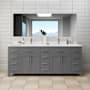 Wyndham Collection Beckett 84" Free Standing Double Basin Vanity Set with Cabinet and Cultured Marble Vanity Top Dark Gray / White Cultured Marble Top / Brushed Nickel Hardware