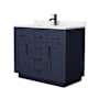 Wyndham Collection Beckett TK 42" Free Standing Single Basin Vanity Set with Cabinet and Cultured Marble Vanity Top Dark Blue / Carrara Cultured Marble Top / Matte Black Hardware