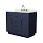 Wyndham Collection Beckett TK 42" Free Standing Single Basin Vanity Set with Cabinet and Quartz Vanity Top Dark Blue / Giotto Quartz Top / Matte Black Hardware