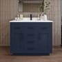 Wyndham Collection Beckett TK 42" Free Standing Single Basin Vanity Set with Cabinet and Quartz Vanity Top Dark Blue / White Quartz Top / Matte Black Hardware
