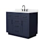 Wyndham Collection Beckett TK 42" Free Standing Single Basin Vanity Set with Cabinet and Quartz Vanity Top Dark Blue / White Quartz Top / Matte Black Hardware