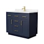 Wyndham Collection Beckett TK 42" Free Standing Single Basin Vanity Set with Cabinet and Cultured Marble Vanity Top Dark Blue / Carrara Cultured Marble Top / Brushed Gold Hardware