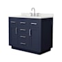 Wyndham Collection Beckett TK 42" Free Standing Single Basin Vanity Set with Cabinet and Quartz Vanity Top Dark Blue / Giotto Quartz Top / Brushed Nickel Hardware