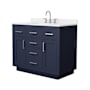 Wyndham Collection Beckett TK 42" Free Standing Single Basin Vanity Set with Cabinet and Quartz Vanity Top Dark Blue / White Quartz Top / Brushed Nickel Hardware