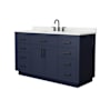 Wyndham Collection Beckett TK 60" Free Standing Single Basin Vanity Set with Cabinet and Quartz Vanity Top Dark Blue / Giotto Quartz Top / Matte Black Hardware
