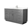 Wyndham Collection Beckett TK 60" Free Standing Single Basin Vanity Set with Cabinet and Cultured Marble Vanity Top Dark Gray / Carrara Cultured Marble Top / Brushed Nickel Hardware