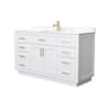 Wyndham Collection Beckett TK 60" Free Standing Single Basin Vanity Set with Cabinet and Cultured Marble Vanity Top White / Carrara Cultured Marble Top / Brushed Gold Hardware