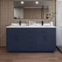 Wyndham Collection Beckett TK 66" Free Standing Double Basin Vanity Set with Cabinet and Cultured Marble Vanity Top Dark Blue / Carrara Cultured Marble Top / Matte Black Hardware