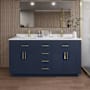 Wyndham Collection Beckett TK 66" Free Standing Double Basin Vanity Set with Cabinet and Cultured Marble Vanity Top Dark Blue / Carrara Cultured Marble Top / Brushed Gold Hardware