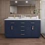 Wyndham Collection Beckett TK 66" Free Standing Double Basin Vanity Set with Cabinet and Cultured Marble Vanity Top Dark Blue / White Cultured Marble Top / Brushed Gold Hardware