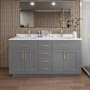 Wyndham Collection Beckett TK 66" Free Standing Double Basin Vanity Set with Cabinet and Cultured Marble Vanity Top Dark Gray / Carrara Cultured Marble Top / Brushed Gold Hardware