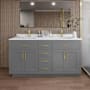 Wyndham Collection Beckett TK 66" Free Standing Double Basin Vanity Set with Cabinet and Cultured Marble Vanity Top Dark Gray / White Cultured Marble Top / Brushed Gold Hardware