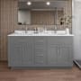 Wyndham Collection Beckett TK 66" Free Standing Double Basin Vanity Set with Cabinet and Cultured Marble Vanity Top Dark Gray / Carrara Cultured Marble Top / Brushed Nickel Hardware