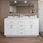 Wyndham Collection Beckett TK 66" Free Standing Double Basin Vanity Set with Cabinet and Cultured Marble Vanity Top White / Carrara Cultured Marble Top / Brushed Gold Hardware
