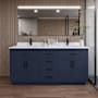 Wyndham Collection Beckett TK 72" Free Standing Double Basin Vanity Set with Cabinet and Cultured Marble Vanity Top Dark Blue / Carrara Cultured Marble Top / Matte Black Hardware