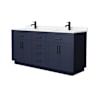 Wyndham Collection Beckett TK 72" Free Standing Double Basin Vanity Set with Cabinet and Cultured Marble Vanity Top Dark Blue / Carrara Cultured Marble Top / Matte Black Hardware