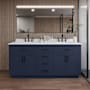 Wyndham Collection Beckett TK 72" Free Standing Double Basin Vanity Set with Cabinet and Quartz Vanity Top Dark Blue / Giotto Quartz Top / Matte Black Hardware