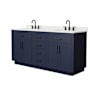 Wyndham Collection Beckett TK 72" Free Standing Double Basin Vanity Set with Cabinet and Quartz Vanity Top Dark Blue / Giotto Quartz Top / Matte Black Hardware