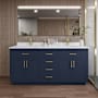 Wyndham Collection Beckett TK 72" Free Standing Double Basin Vanity Set with Cabinet and Cultured Marble Vanity Top Dark Blue / Carrara Cultured Marble Top / Brushed Gold Hardware