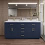 Wyndham Collection Beckett TK 72" Free Standing Double Basin Vanity Set with Cabinet and Cultured Marble Vanity Top Dark Blue / White Cultured Marble Top / Brushed Gold Hardware