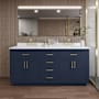 Wyndham Collection Beckett TK 72" Free Standing Double Basin Vanity Set with Cabinet and Quartz Vanity Top Dark Blue / White Quartz Top / Brushed Gold Hardware
