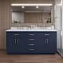 Wyndham Collection Beckett TK 72" Free Standing Double Basin Vanity Set with Cabinet and Quartz Vanity Top Dark Blue / Giotto Quartz Top / Brushed Nickel Hardware