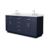 Wyndham Collection Beckett TK 72" Free Standing Double Basin Vanity Set with Cabinet and Quartz Vanity Top Dark Blue / Giotto Quartz Top / Brushed Nickel Hardware