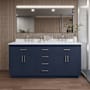 Wyndham Collection Beckett TK 72" Free Standing Double Basin Vanity Set with Cabinet and Quartz Vanity Top Dark Blue / White Quartz Top / Brushed Nickel Hardware