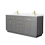 Wyndham Collection Beckett TK 72" Free Standing Double Basin Vanity Set with Cabinet and Cultured Marble Vanity Top Dark Gray / Carrara Cultured Marble Top / Brushed Gold Hardware