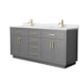 Wyndham Collection Beckett TK 72" Free Standing Double Basin Vanity Set with Cabinet and Cultured Marble Vanity Top Dark Gray / White Cultured Marble Top / Brushed Gold Hardware
