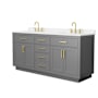 Wyndham Collection Beckett TK 72" Free Standing Double Basin Vanity Set with Cabinet and Quartz Vanity Top Dark Gray / White Quartz Top / Brushed Gold Hardware