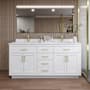 Wyndham Collection Beckett TK 72" Free Standing Double Basin Vanity Set with Cabinet and Cultured Marble Vanity Top White / Carrara Cultured Marble Top / Brushed Gold Hardware