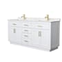 Wyndham Collection Beckett TK 72" Free Standing Double Basin Vanity Set with Cabinet and Cultured Marble Vanity Top White / Carrara Cultured Marble Top / Brushed Gold Hardware