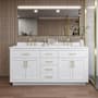 Wyndham Collection Beckett TK 72" Free Standing Double Basin Vanity Set with Cabinet and Quartz Vanity Top White / White Quartz Top / Brushed Gold Hardware