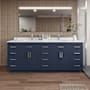 Wyndham Collection Beckett TK 84" Free Standing Double Basin Vanity Set with Cabinet and Quartz Vanity Top Dark Blue / Giotto Quartz Top / Brushed Nickel Hardware