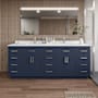 Wyndham Collection Beckett TK 84" Free Standing Double Basin Vanity Set with Cabinet and Cultured Marble Vanity Top Dark Blue / White Cultured Marble Top / Brushed Nickel Hardware