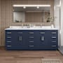 Wyndham Collection Beckett TK 84" Free Standing Double Basin Vanity Set with Cabinet and Quartz Vanity Top Dark Blue / White Quartz Top / Brushed Nickel Hardware